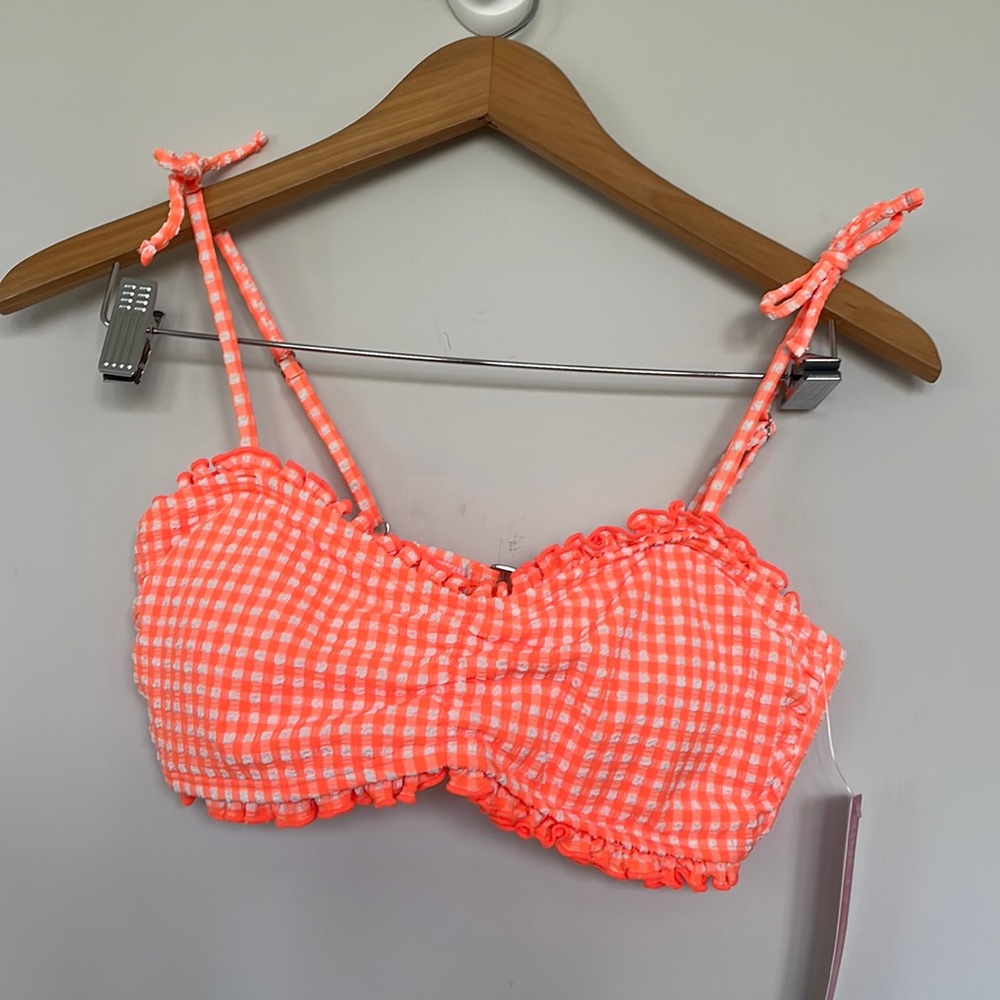 Ninety Nine Degrees Orange Gingham checkered bikini top Sz M (7-9) NWT